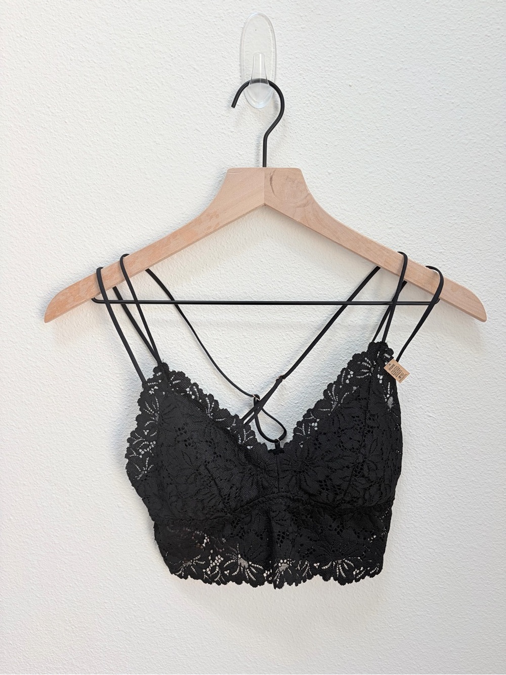 Victoria Secret Pink Bralette Lace Top Padded Floral Scalloped Black Size Small